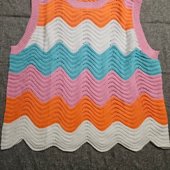 Retro Wave Knit Tank Top Colorful Crochet-Style Sleeveless Sweater Vest - Picture 2 of 5
